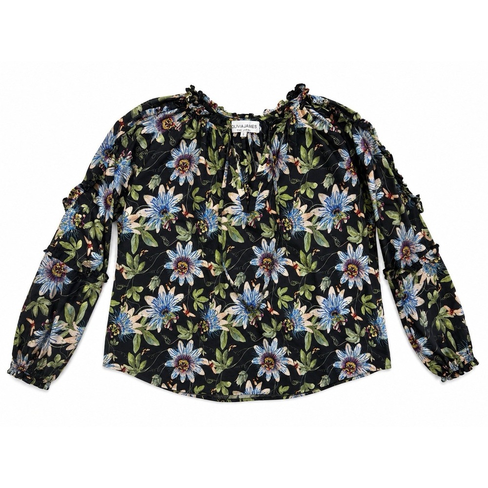 Olivia James The Label Floral Blouse Black Whimsigoth Cotton Ruffle Top Small